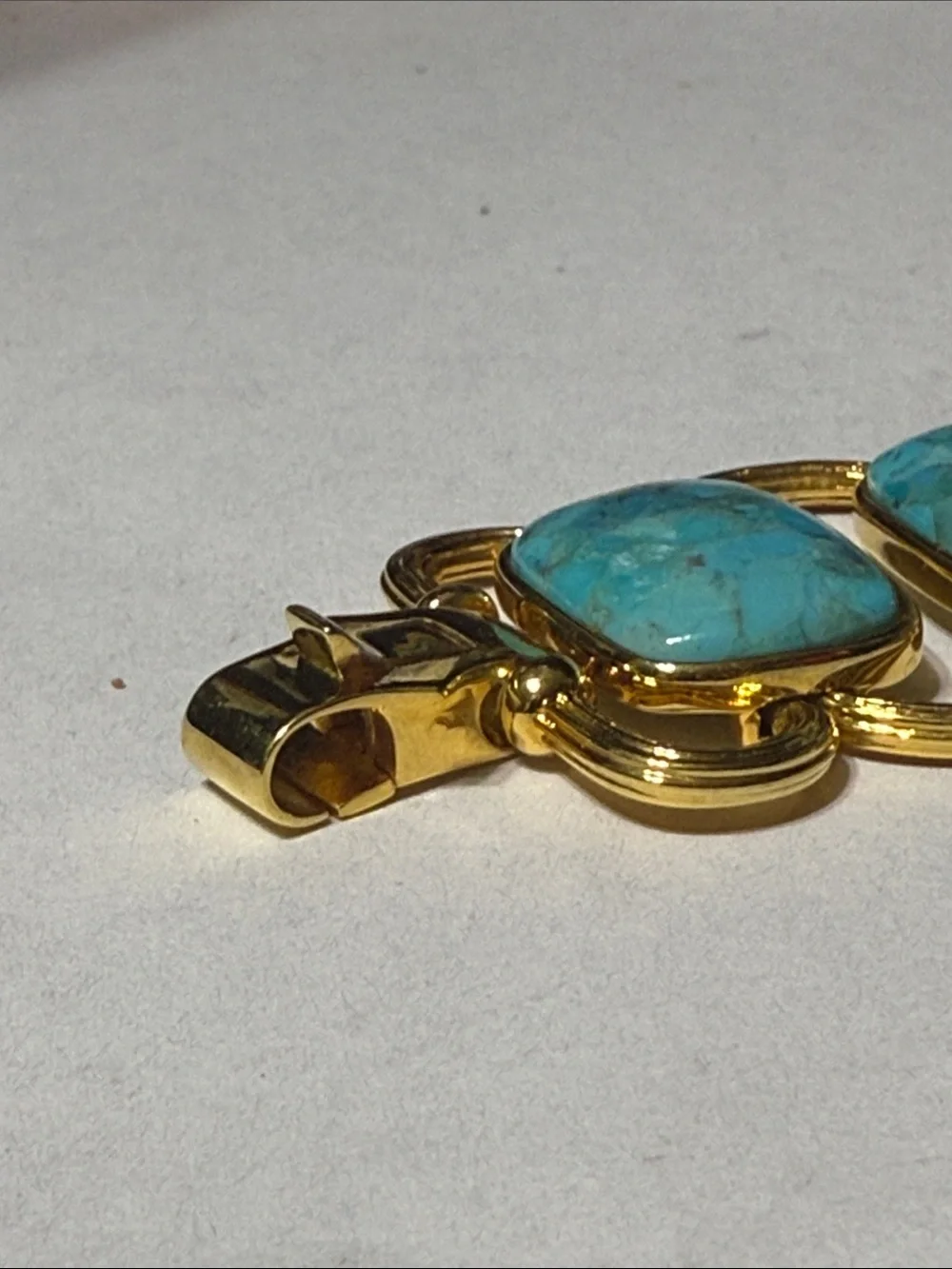 BEAUTIFUL Italy stamped Gold tone & Turquoise stone Bracelet 7 “